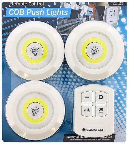 Three led push lights - three, remote