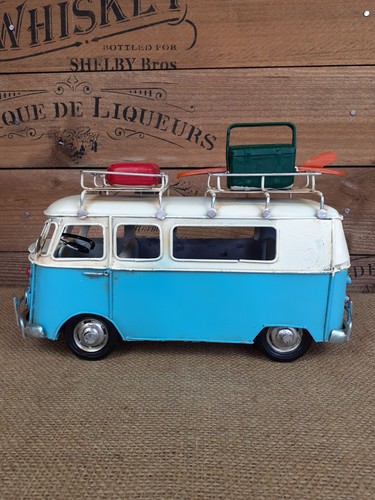 Vintage style blue white vw - style,